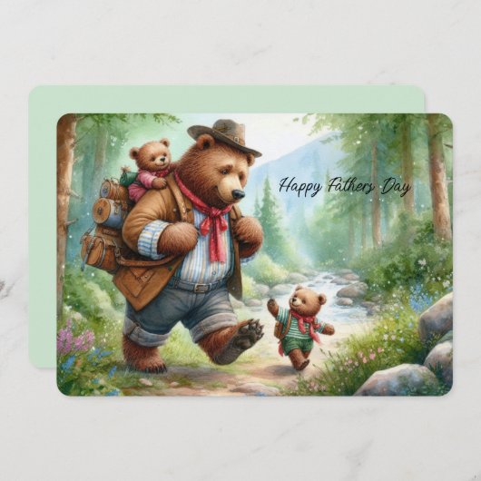 かわいいハイキングクマとカブスの父の日のカード シーズンカード (正面/裏面)