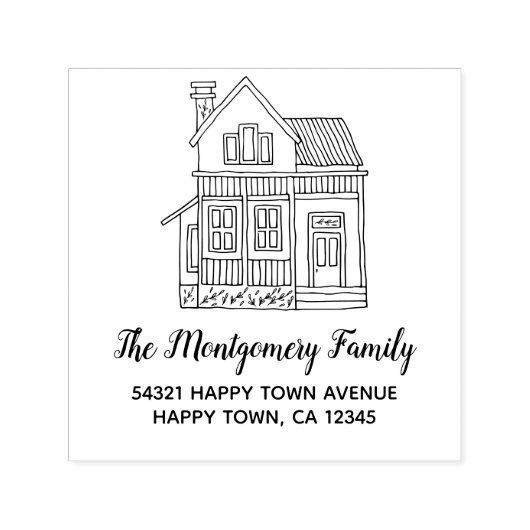 かわいいハイゲミニマリスト手描きハウスアドレス セルフインキングスタンプ (デザイン)