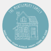 かわいいハイゲミニマリスト手描きハウスアドレス ラウンドシール (正面)