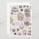 かわいいハイティーのコーヒーカップケーキパターン招待 招待状 (正面/裏面)