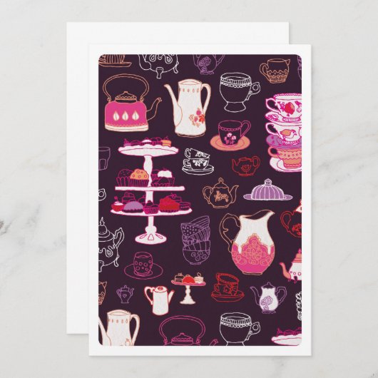 かわいいハイティーコーヒーカップケーキパターンの招待 招待状 (正面/裏面)