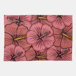 かわいいハイビスカス模様 キッチンタオル