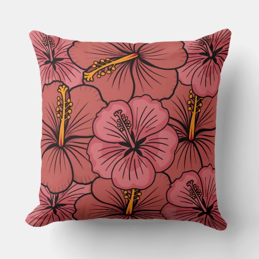 かわいいハイビスカス模様 クッション (正面)