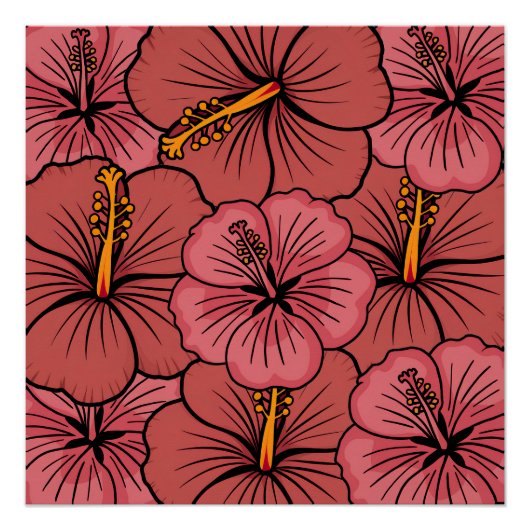 かわいいハイビスカス模様 ポスター (正面)