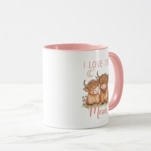 かわいいハイランドの牛と母よ母の日が大好き マグカップ (正面右)