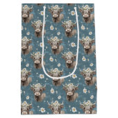 かわいいハイランドの牛と花 ミディアムペーパーバッグ (裏面)