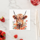 かわいいハイランドの牛と赤いケシの水色 スタンダードカクテルナプキン (インサイチュ)