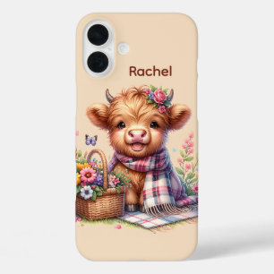 かわいいハイランドの牛の恋人が名前を追加 iPhone 16 PLUSケース