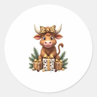 かわいいハイランドカウのクリスマスサンタハイランドカウラバー ラウンドシール