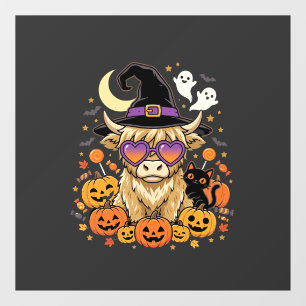 かわいいハイランドカウの魔女のハロウィンカボチャパーティー ウィンドウサイン