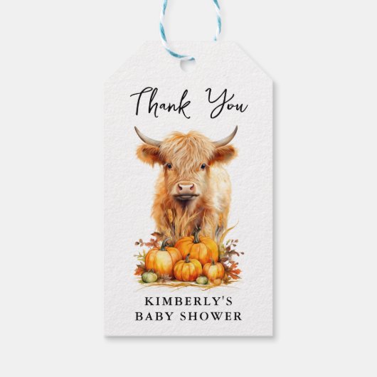 かわいいハイランドカウオータムカボチャ赤ちゃんシャワー ギフトタグ (裏面)