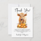 かわいいハイランドカウオータムカボチャ赤ちゃんシャワー サンキューカード (正面)