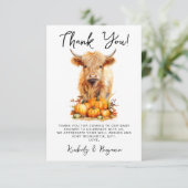 かわいいハイランドカウオータムカボチャ赤ちゃんシャワー サンキューカード (スタンド正面)