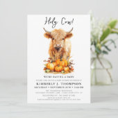 かわいいハイランドカウオータムカボチャ赤ちゃんシャワー 招待状 (スタンド正面)