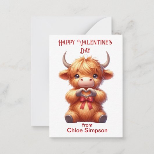 かわいいハイランドカウキッズバレンタイン教室パーティー ノートカード (正面)