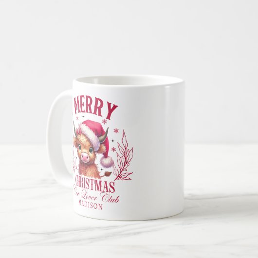 かわいいハイランドカウクリスマスパーソナライズされたの名前 コーヒーマグカップ (正面左)