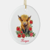 かわいいハイランドカウクリスマスパーソナライズされたの名前 セラミックオーナメント (右)