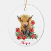 かわいいハイランドカウクリスマスパーソナライズされたの名前 セラミックオーナメント (左)