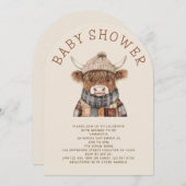 かわいいハイランドカウクリームベビーシャワーアーチ 招待状 (正面/裏面)