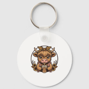 かわいいハイランドカウコーヒーひまわりヴィンテージTシャツ_1 キーホルダー
