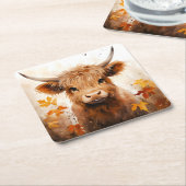 かわいいハイランドカウシリーズデザイン1 スクエアペーパーコースター (アングル)