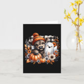 かわいいハイランドカウハロウィンと幽霊カボチャのスポ カード (黄色い花)