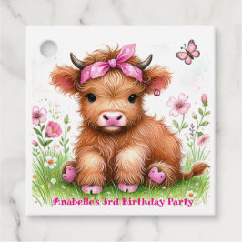 かわいいハイランドカウバタフライガールバースデーパーティー フェイバータグ