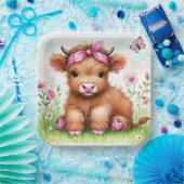 かわいいハイランドカウバタフライガールバースデーパーティー ペーパープレート (パーティー)