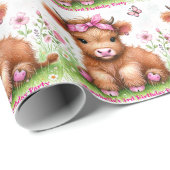 かわいいハイランドカウバタフライガールバースデーパーティー ラッピングペーパー (ロールコーナー)