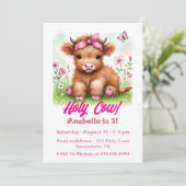 かわいいハイランドカウバタフライガールバースデーパーティー 招待状 (スタンド正面)