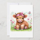 かわいいハイランドカウバタフライガールバースデーパーティー 招待状 (裏面)