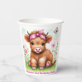 かわいいハイランドカウバタフライガールバースデーパーティー 紙コップ