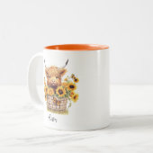 かわいいハイランドカウヒマワリパーソナライズされたスフローラ ツートーンマグカップ (正面左)