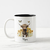 かわいいハイランドカウヒマワリパーソナライズされたスフローラ ツートーンマグカップ (左)