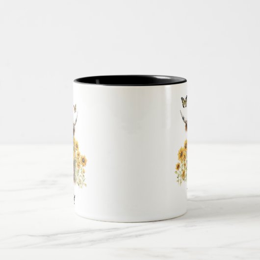 かわいいハイランドカウヒマワリパーソナライズされたスフローラ ツートーンマグカップ (中央)