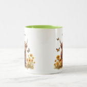 かわいいハイランドカウヒマワリフローラ蝶 ツートーンマグカップ (中央)