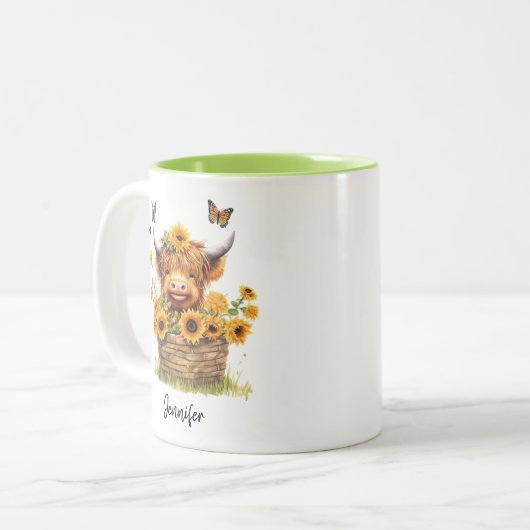 かわいいハイランドカウヒマワリフローラ蝶 ツートーンマグカップ (正面左)