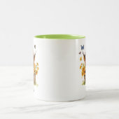 かわいいハイランドカウヒマワリフローラ蝶 ツートーンマグカップ (中央)