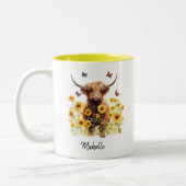 かわいいハイランドカウヒマワリフローラ蝶 ツートーンマグカップ (左)