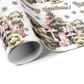 かわいいハイランドカウピンクのクリスマスラッピング紙 ラッピングペーパー (ロールコーナー)