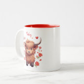 かわいいハイランドカウピンクハートフローラバレンタイン ツートーンマグカップ (正面左)