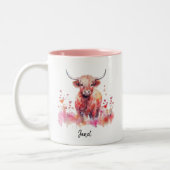 かわいいハイランドカウピンクフローラ水色 ツートーンマグカップ (左)