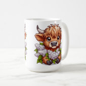 かわいいハイランドカウホールディングライラック コーヒーマグカップ (正面右)