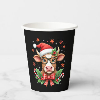 かわいいハイランドカウラバーのサンタ帽子ウエスタンクリスマス 紙コップ