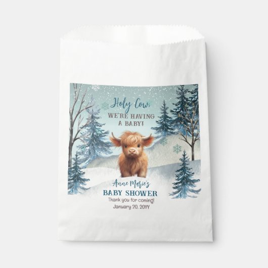 かわいいハイランドホーリーカウウィンターベイビーシャワー フェイバーバッグ (正面)