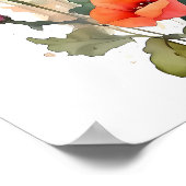 かわいいハイランド牛とケシの花の水色 ポスター (角)