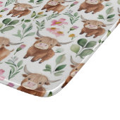 かわいいハイランド牛とピンクの花パターンフローラ カッティングボード (角)