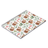 かわいいハイランド牛とピンクの花パターンフローラ ノートブック (左側)