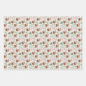 かわいいハイランド牛とピンクの花パターンフローラ ラッピングペーパーシート (正面3)