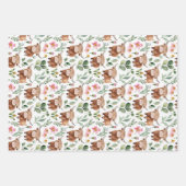 かわいいハイランド牛とピンクの花パターンフローラ ラッピングペーパーシート (正面2)
